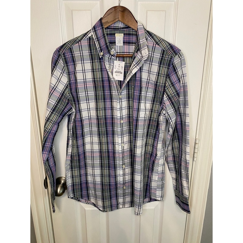 Crewcuts Boys Size 14 Plaid Button Down Shirt Long Sleeve Cotton Purple Green